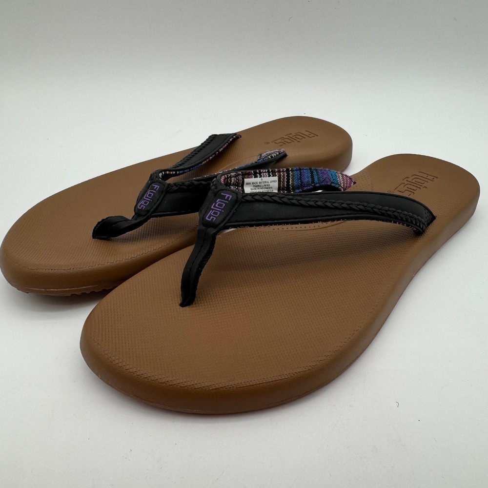Flojos Womens Braided Thong Flip Flop Sandals Black Tan Multicolor Size 9